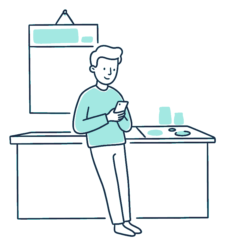 A person checking a bank statement beside a wall calendar