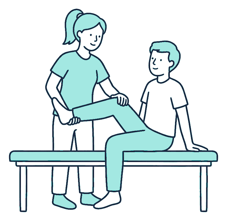 A person on a treatment table beside a price tag and a stopwatch