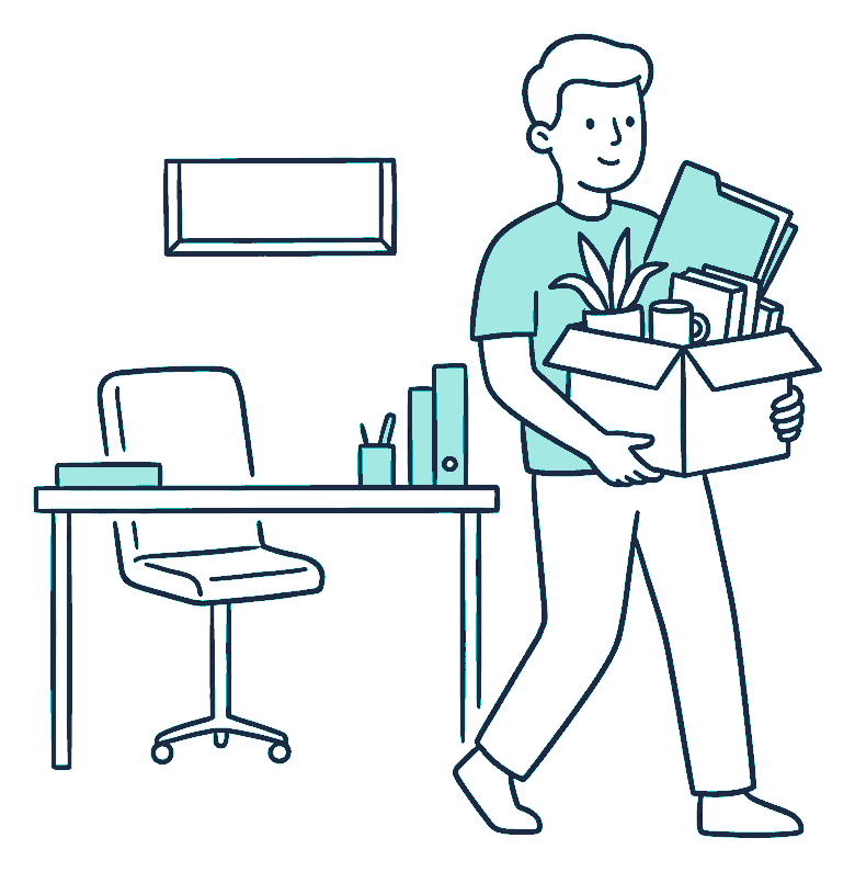 A person at a kitchen table with a redundancy letter, a calendar and a stopwatch