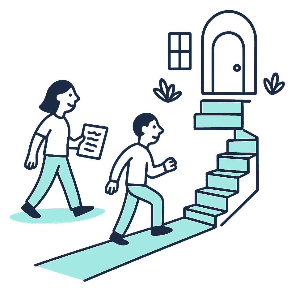 Two identical garden paths lead to the same front door, one flat and short, the other rising in progressively steeper steps toward the end