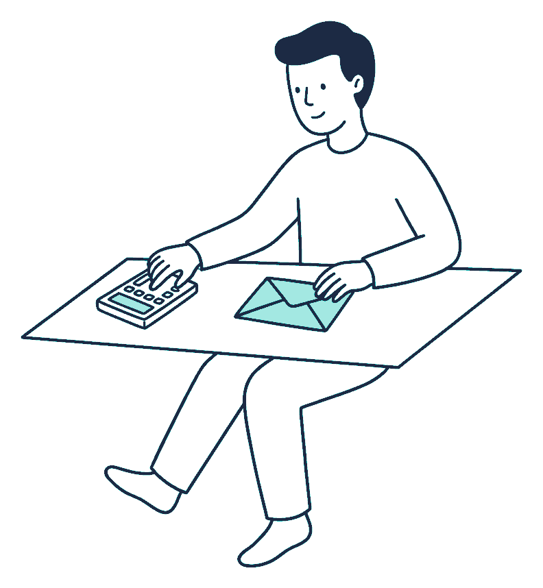 A person at a desk pushes a calculator aside and looks at a single sealed payout envelope