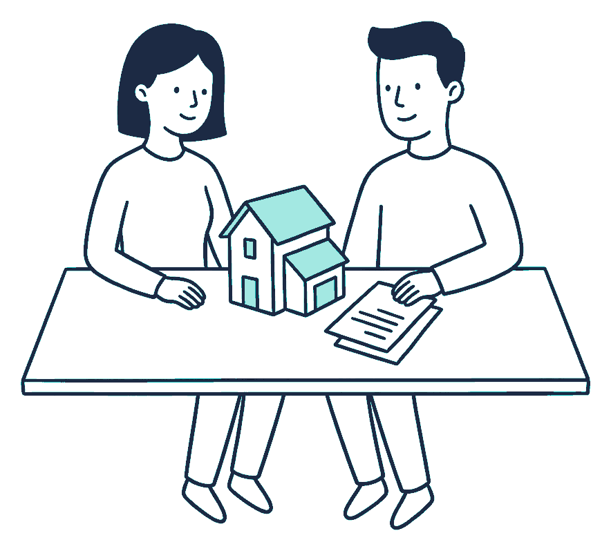 A house key on a ring beside a loan statement and a policy schedule