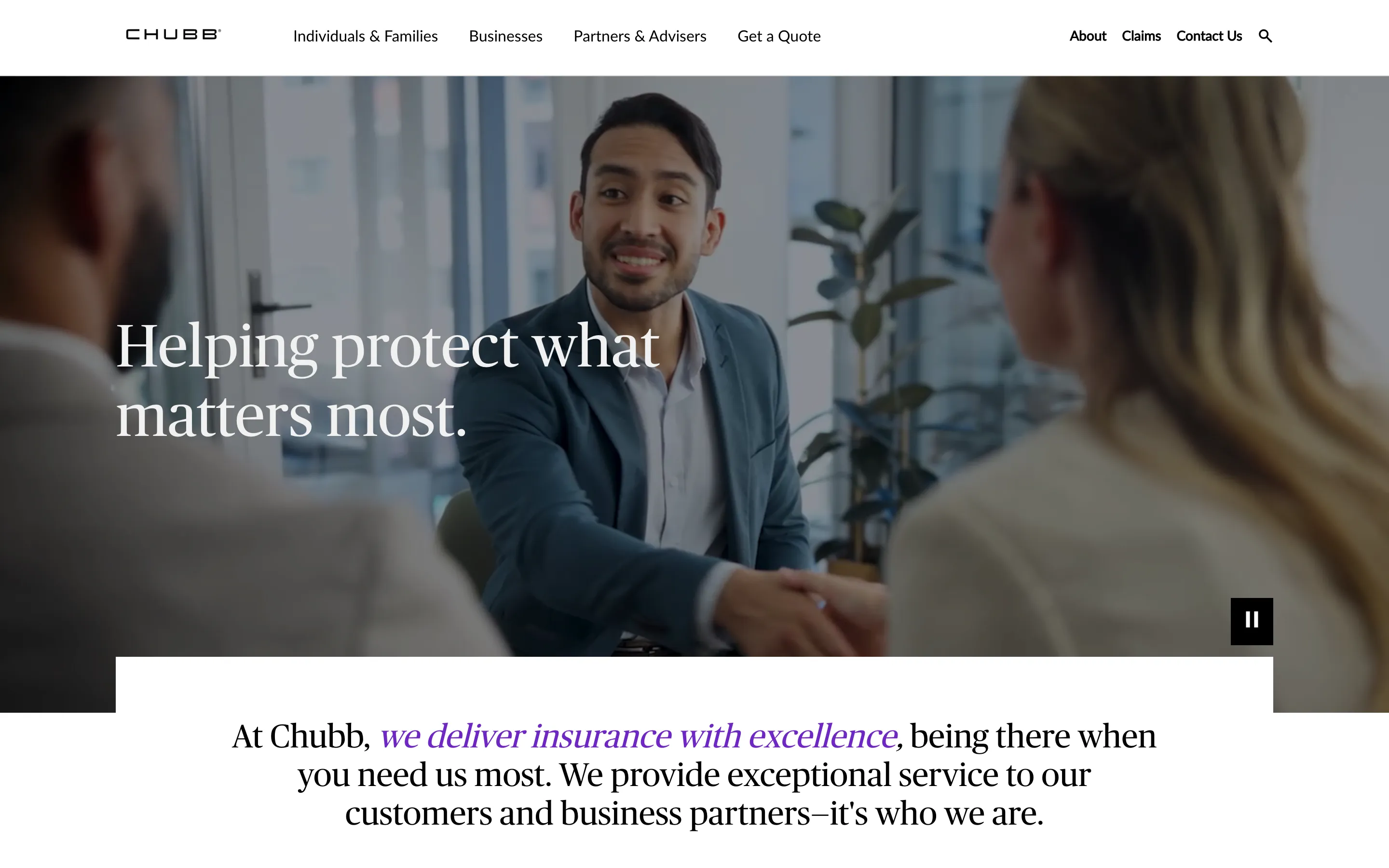 The front page of Chubb Life's own website as it appeared on 16 September 2026